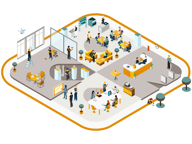Illustration of an office and people working | Coor 